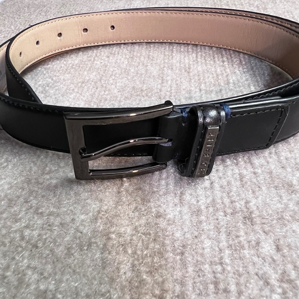 Ted Baker Leather Dress Belt Mens 38 Black Gunmetal Buckle Formal Classic Office